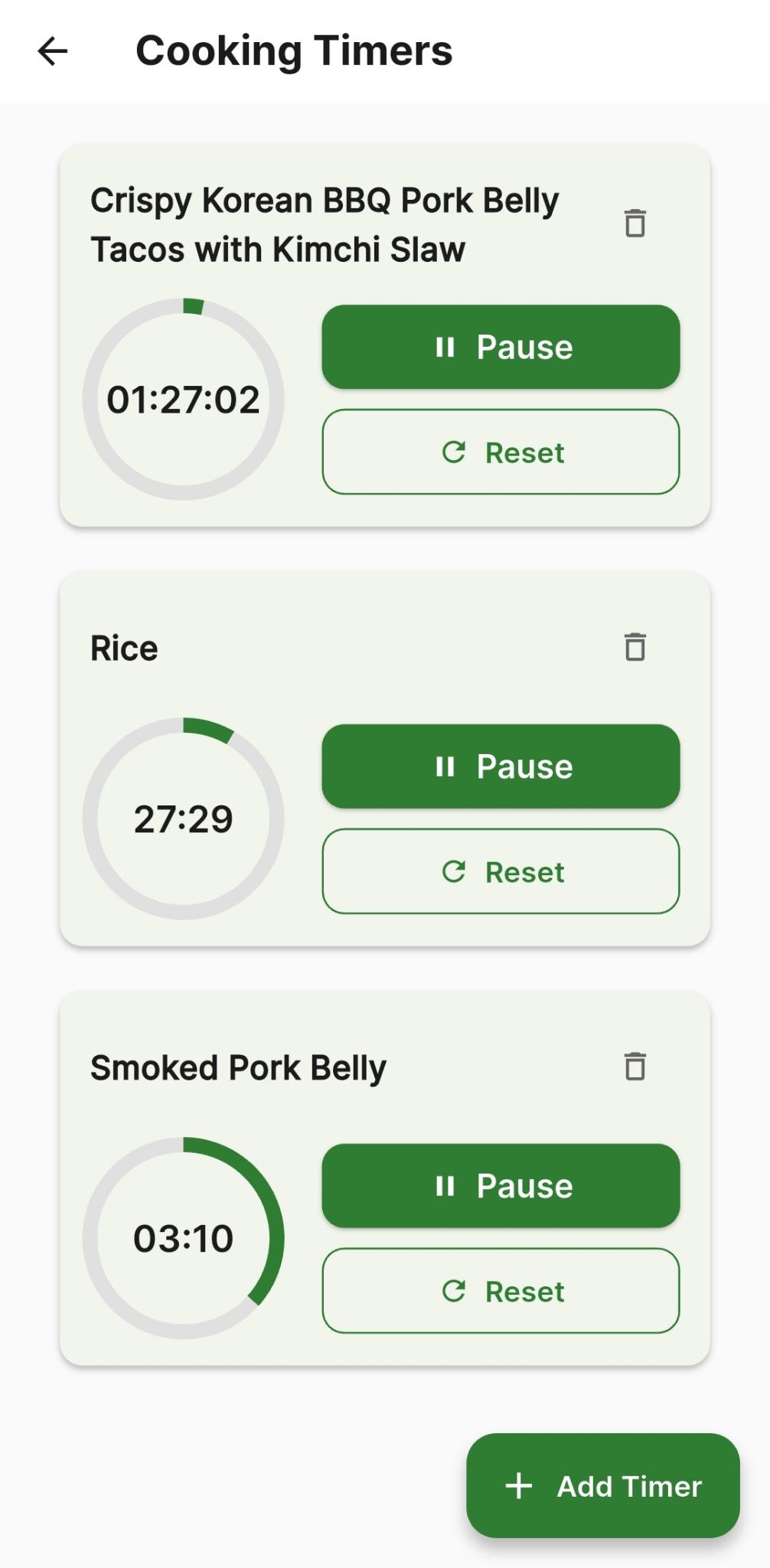 Multiple cooking timers running simultaneously