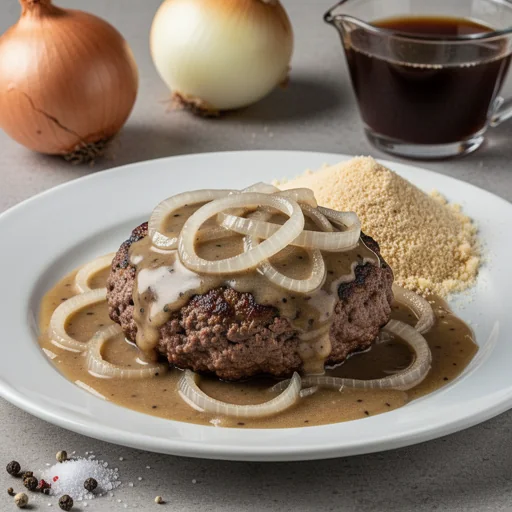 Classic Hamburger Steaks with Onion Gravy finished dish
