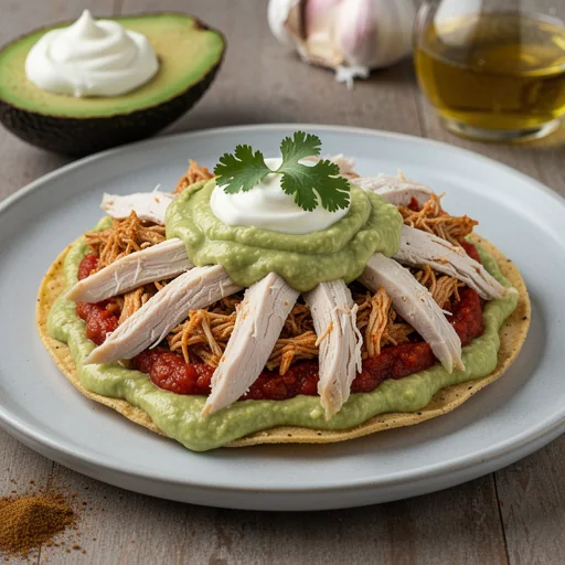 Chicken Tinga Tostadas with Avocado Crema finished dish