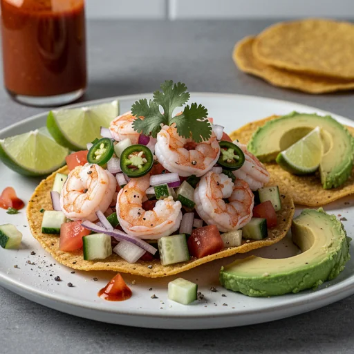 Spicy Shrimp Ceviche Tostadas finished dish