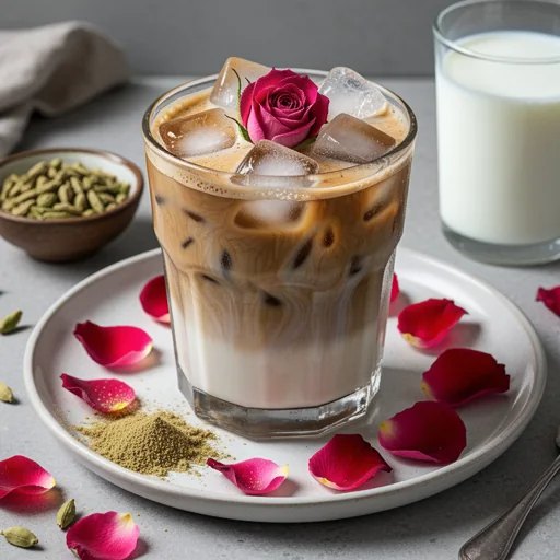 Cardamom Rose Iced Spanish Latte finished dish