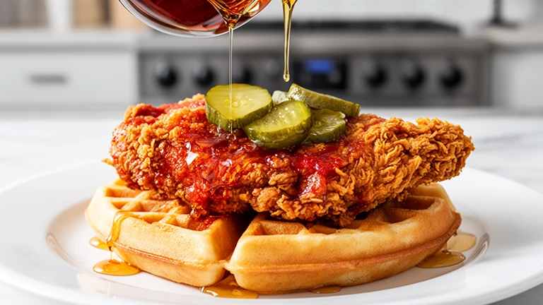 Nashville Hot Chicken and Waffles finished dish