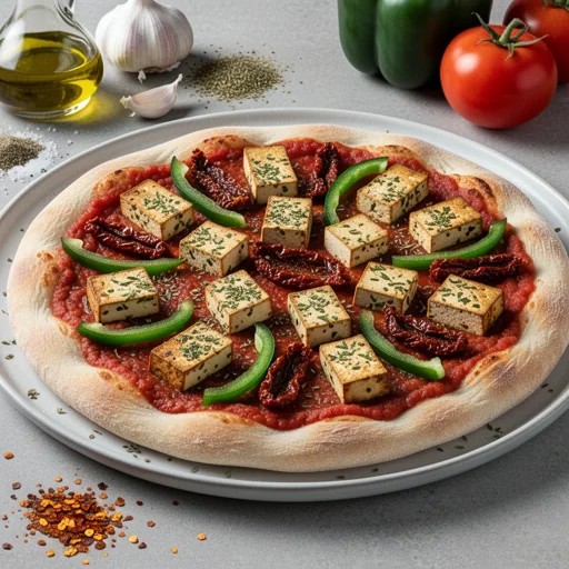 Zesty Herb Tofu & Sun-Dried Tomato Pan Pizza finished dish