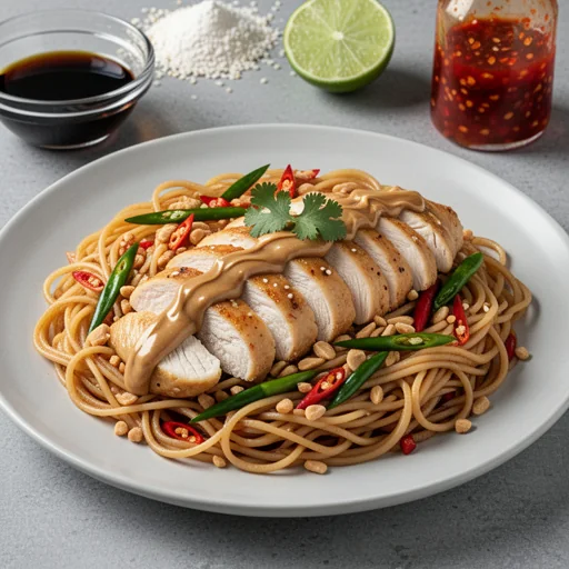 Spicy Peanut Noodles with Chicken finished dish