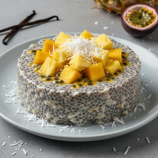 Overnight Chia Seed Pudding with Tropical Fruit & Coconut finished dish