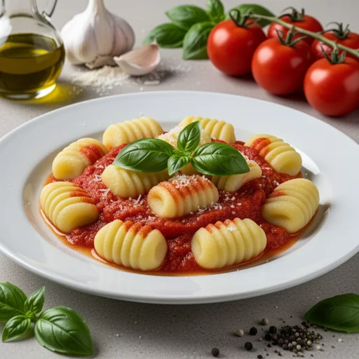 Gnocchi di Patate fatti in casa con Salsa al Pomodoro Fresco e Basilico finished dish