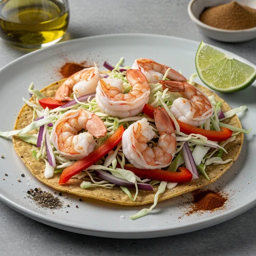 Zesty Shrimp & Cabbage Slaw Tostadas finished dish