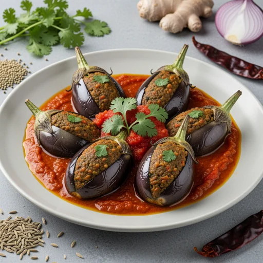 Bharwan Baingan (Stuffed Baby Eggplant Curry) finished dish