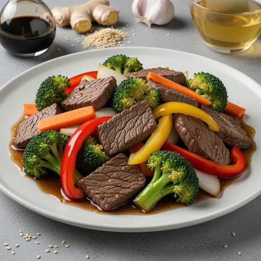 Savory Beef and Broccoli with Bell Peppers finished dish