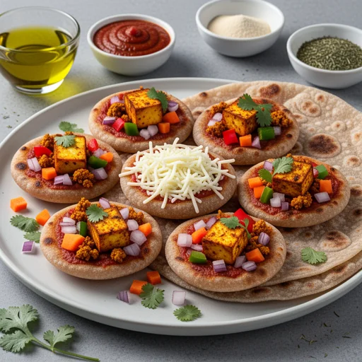 Desi Roti Pizza Bites with Spiced Paneer finished dish
