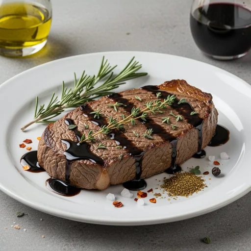 Tuscan Herb Marinated Steak with Balsamic Glaze finished dish