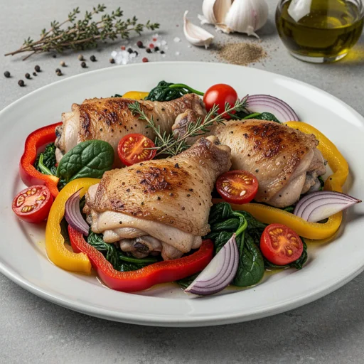 Tuscan Roasted Chicken with Spinach and Bell Peppers finished dish