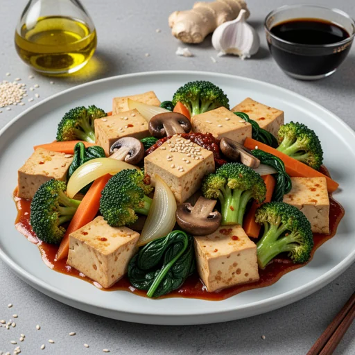Spicy Korean Tofu & Broccoli Stir-Fry finished dish