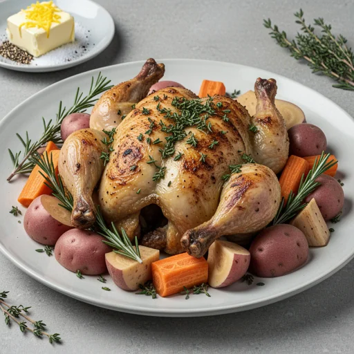 Herb-Roasted Spatchcock Chicken with Root Vegetables finished dish