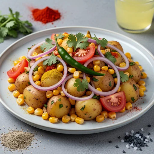 Aloo Makai Chaat (Potato Corn Tangy Salad) finished dish