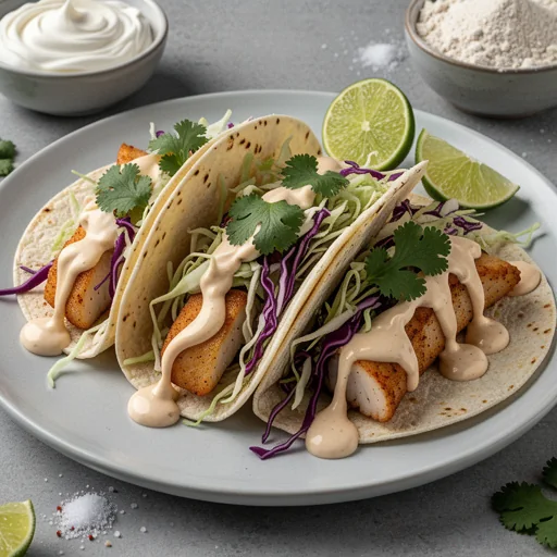 Baja Fish Tacos with Chipotle Crema finished dish