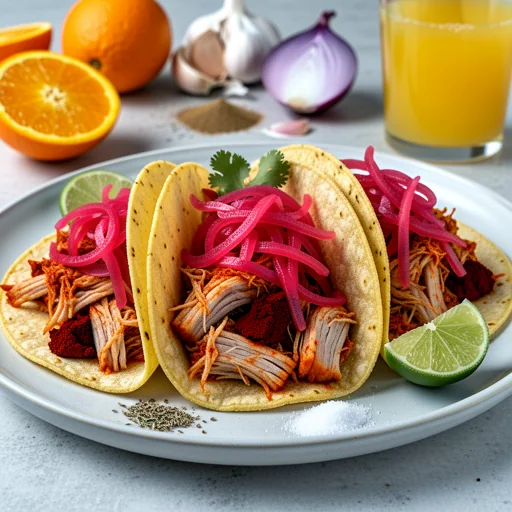 Cochinita Pibil Tacos with Pickled Red Onions finished dish