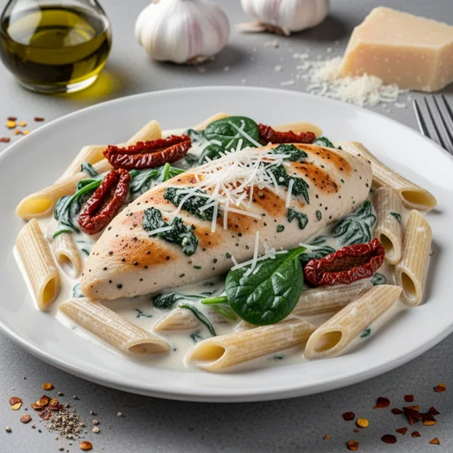 Creamy Tuscan Chicken Pasta finished dish
