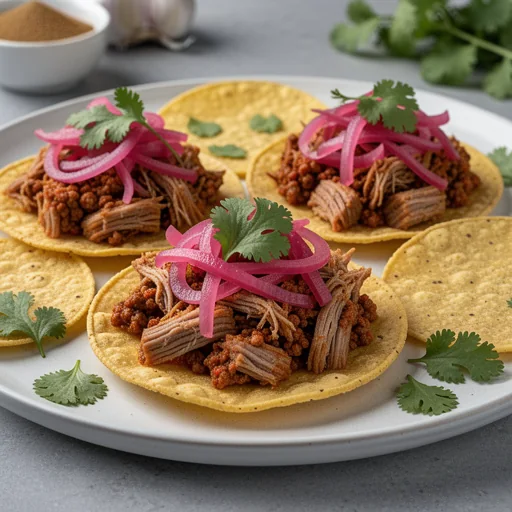 Zesty Pork Chilorio Tostaditas finished dish
