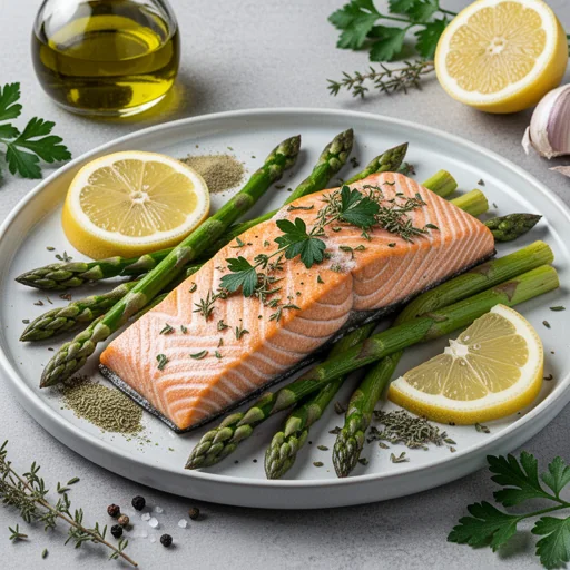 Sheet Pan Lemon Herb Salmon & Asparagus finished dish
