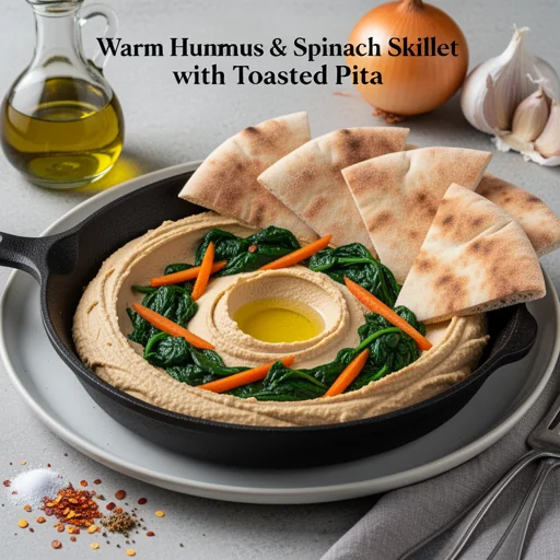 Warm Hummus & Spinach Skillet with Toasted Pita finished dish