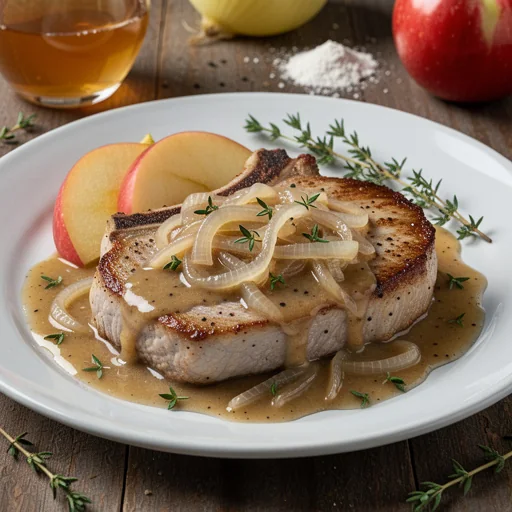 Pan-Seared Pork Chops with Apple-Onion Gravy finished dish