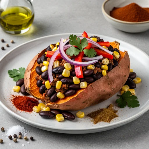 Smoky Black Bean & Corn Stuffed Sweet Potatoes finished dish
