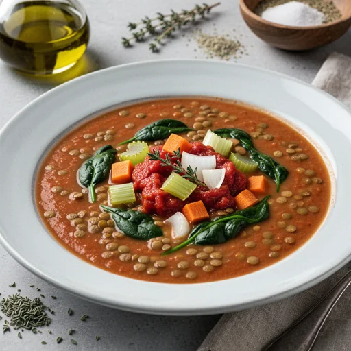 Creamy Tomato & Spinach Lentil Soup finished dish