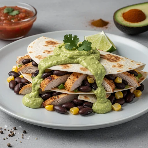 Chicken & Black Bean Quesadillas with Avocado Crema finished dish
