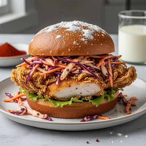 Crispy Buttermilk Fried Chicken Sandwiches with Spicy Slaw finished dish
