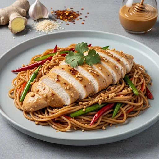 Spicy Thai Peanut Noodles with Chicken finished dish