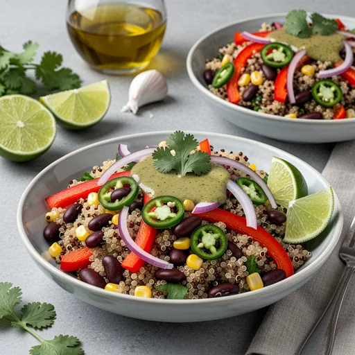 Mexican Quinoa Salad Bowls with Chipotle-Lime Vinaigrette finished dish