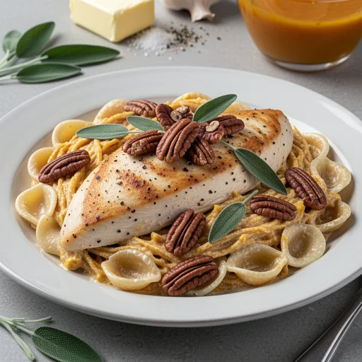 Pumpkin Sage Chicken Alfredo with Toasted Pecans finished dish