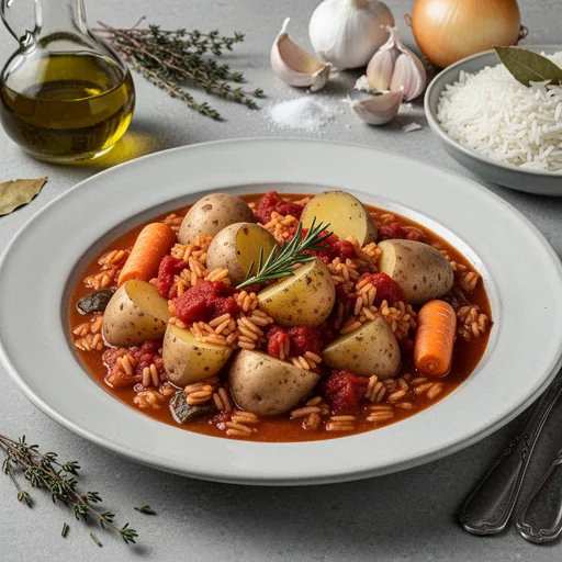 Hearty Rice & Potato Stew with Smoked Paprika & Tomato finished dish
