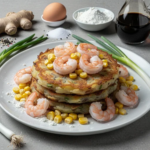 Crispy Shrimp & Corn Potato Pancakes finished dish