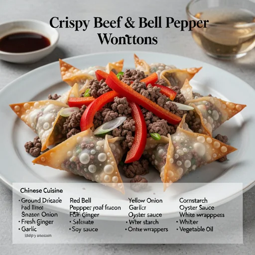 Crispy Beef & Bell Pepper Wontons finished dish
