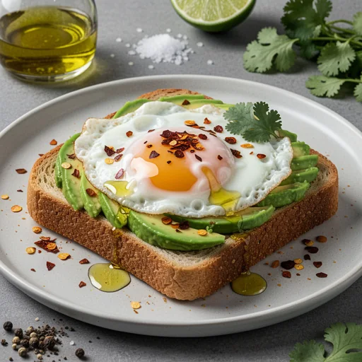Open-Faced Spicy Avocado & Fried Egg Toast finished dish