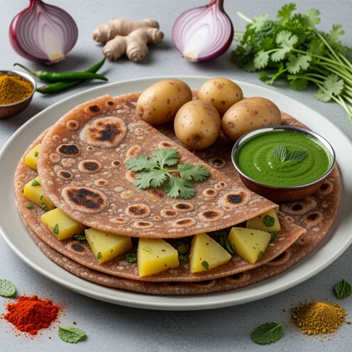 Aloo Paratha with Pudina Chutney finished dish