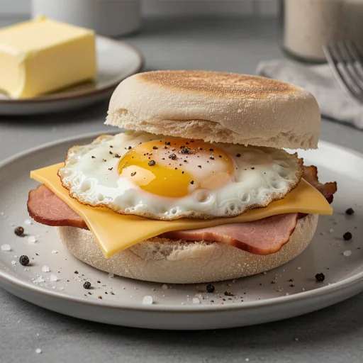 Quick Breakfast Sandwich with Fried Egg and Cheese finished dish