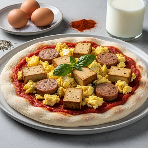 Italian Sunrise "Sausage" Tofu & Scrambled Egg Pan Pizza finished dish