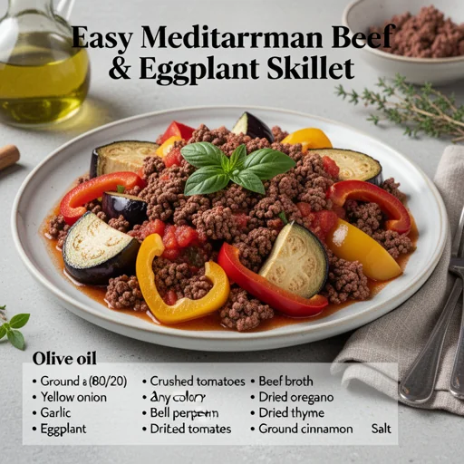 Easy Mediterranean Beef & Eggplant Skillet finished dish