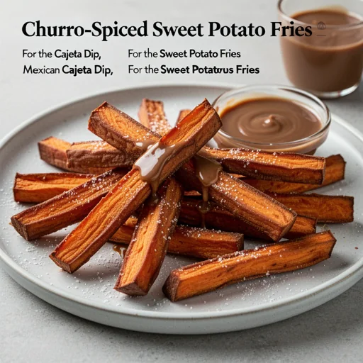 Churro-Spiced Sweet Potato Fries with Cajeta Dip finished dish