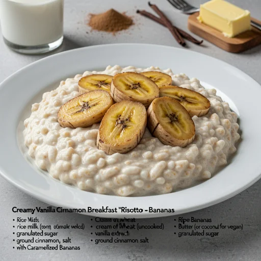 Creamy Vanilla Cinnamon Breakfast 'Risotto' with Caramelized Bananas finished dish