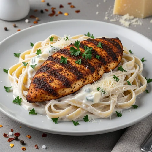 Cajun Blackened Chicken Alfredo finished dish