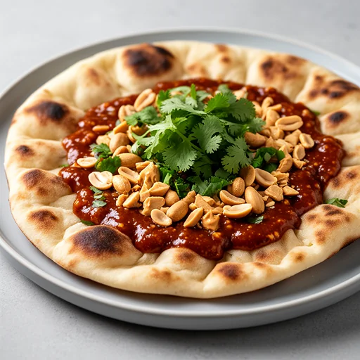 Spicy Peanut Satay Garlic Naan with Cilantro finished dish