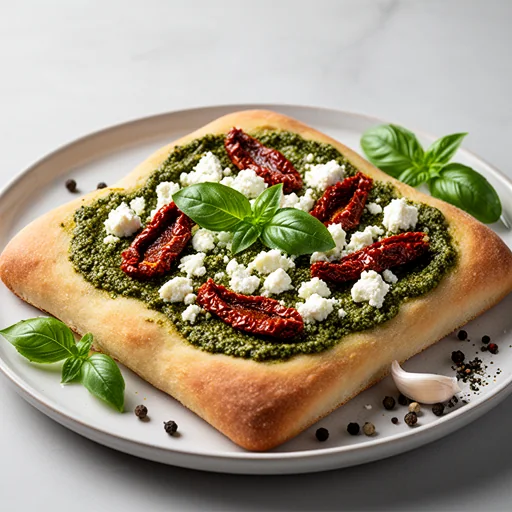 Sundried Tomato & Feta Pesto Garlic Focaccia finished dish