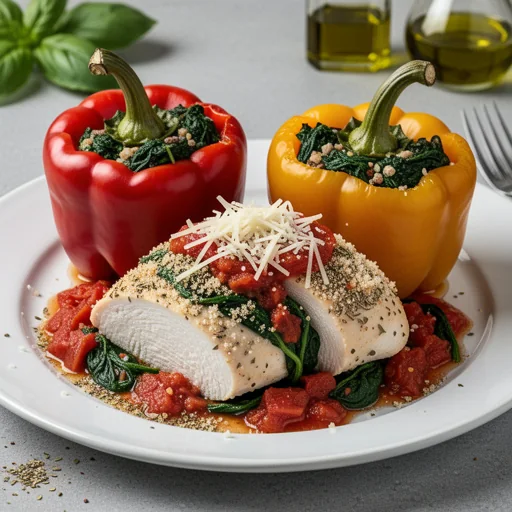 Tuscan Chicken & Spinach Stuffed Peppers finished dish
