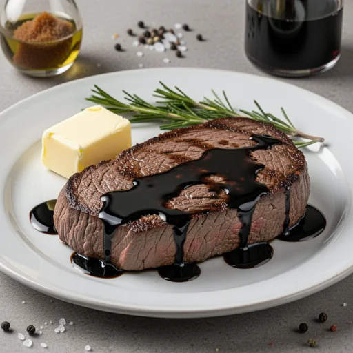 Reverse-Seared Sirloin with Balsamic Glaze finished dish