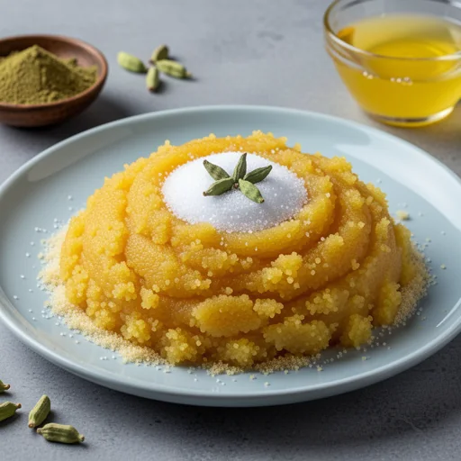 Quick Sooji Halwa (Sweet Semolina Pudding) finished dish