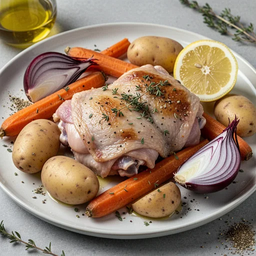 Sheet Pan Lemon Herb Chicken & Root Vegetables finished dish
